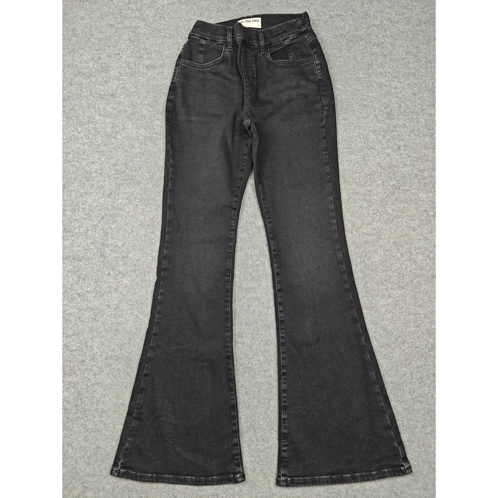 We The Free CRVY Infinite Stretch Pull On Flare Jeans Womens S Black Denim